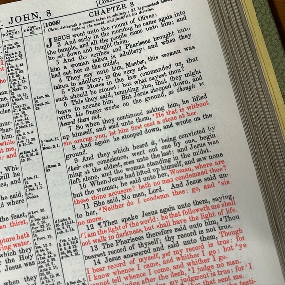 Decorative Holy Bible with Colorful Border 1971 Large Green Gold Font Red Letter - Picture 3 of 15